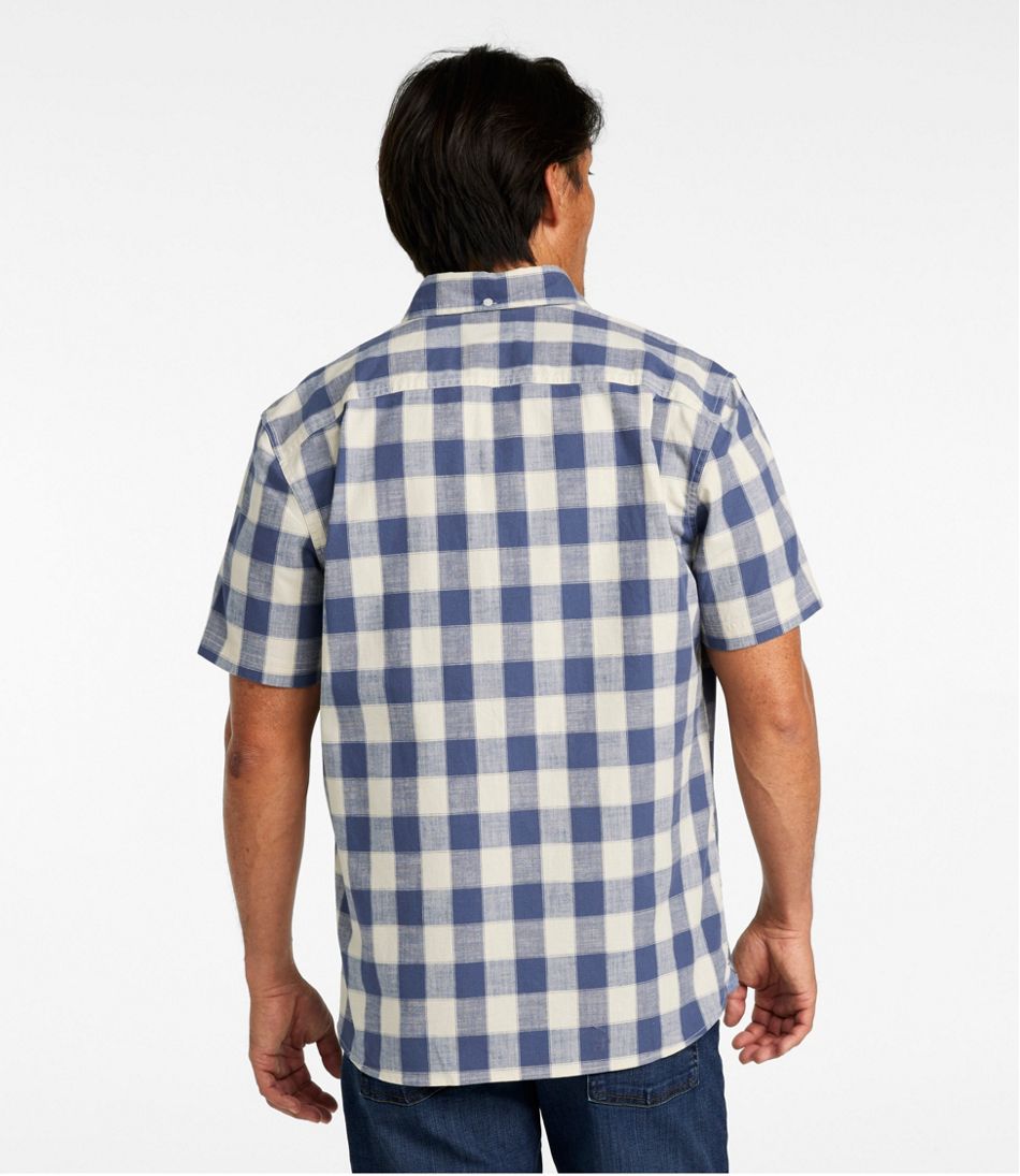 Men's Comfort Stretch® Chambray Shirt, Slightly Fitted Untucked Fit, Short-Sleeve, Plaid / L.L.Bean