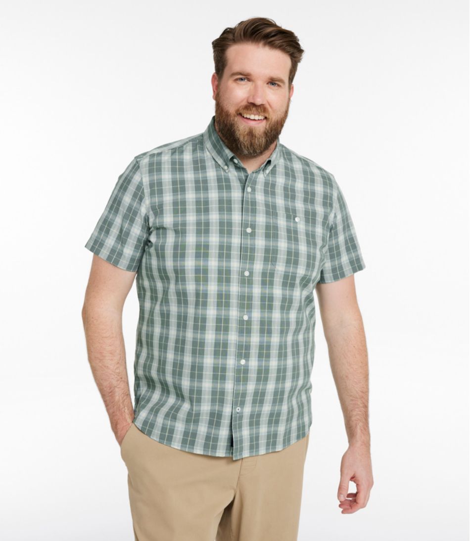 Men's Comfort Stretch® Chambray Shirt, Slightly Fitted Untucked Fit, Short-Sleeve, Plaid / L.L.Bean