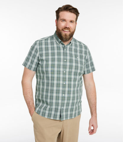 Men's Comfort Stretch® Chambray Shirt, Slightly Fitted Untucked Fit, Short-Sleeve, Plaid / L.L.Bean