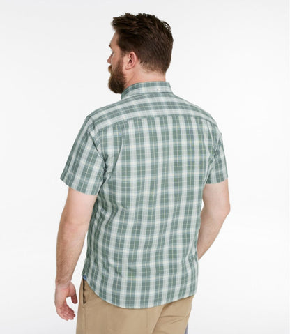 Men's Comfort Stretch® Chambray Shirt, Slightly Fitted Untucked Fit, Short-Sleeve, Plaid / L.L.Bean
