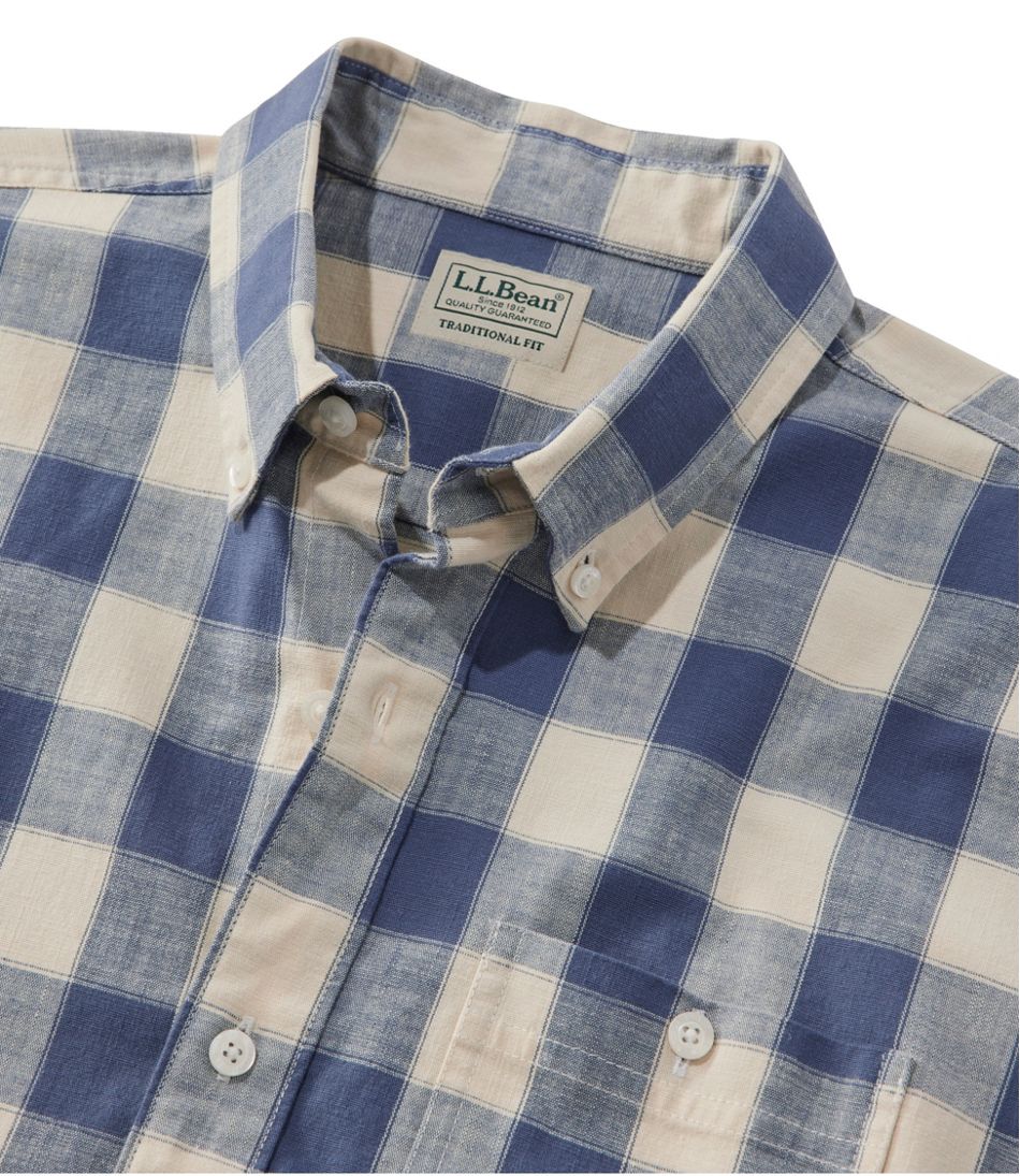 Men's Comfort Stretch® Chambray Shirt, Slightly Fitted Untucked Fit, Short-Sleeve, Plaid / L.L.Bean