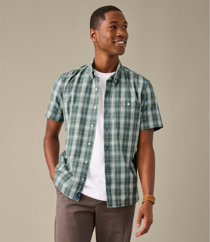 Men's Comfort Stretch® Chambray Shirt, Slightly Fitted Untucked Fit, Short-Sleeve, Plaid / L.L.Bean