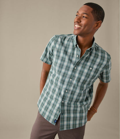 Men's Comfort Stretch® Chambray Shirt, Slightly Fitted Untucked Fit, Short-Sleeve, Plaid / L.L.Bean
