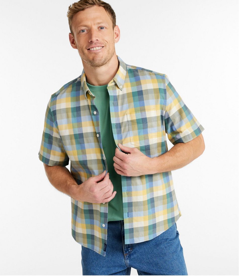 Men's Comfort Stretch® Oxford, Slightly Fitted Untucked Fit, Short-Sleeve, Plaid / L.L.Bean