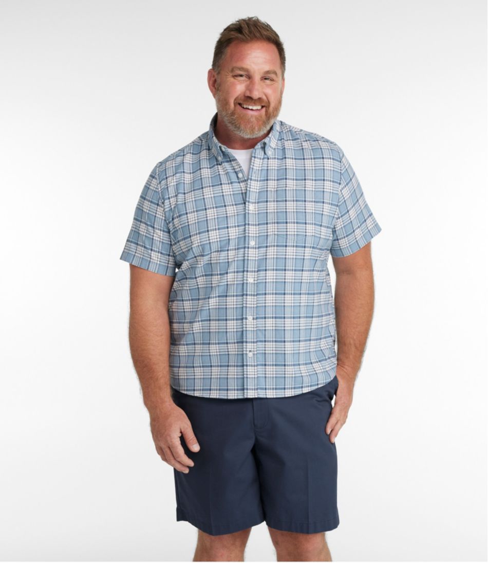 Men's Comfort Stretch® Oxford, Slightly Fitted Untucked Fit, Short-Sleeve, Plaid / L.L.Bean