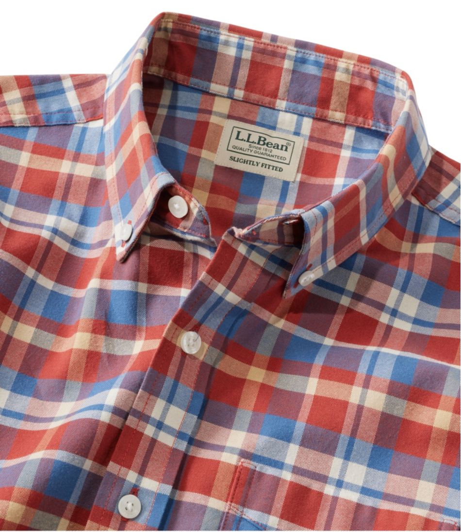 Men's Comfort Stretch® Oxford, Slightly Fitted Untucked Fit, Short-Sleeve, Plaid / L.L.Bean