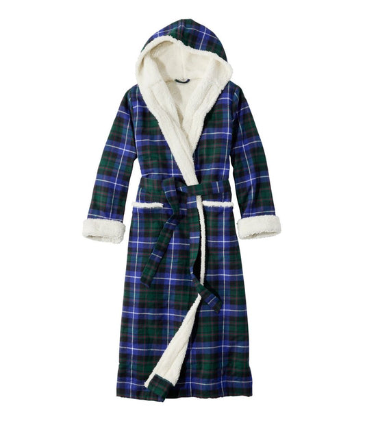 Women's Scotch Plaid Flannel Robe, Sherpa-Lined Long / L.L.Bean