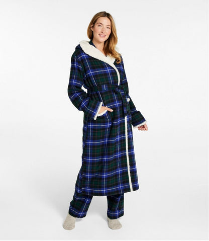 Women's Scotch Plaid Flannel Robe, Sherpa-Lined Long / L.L.Bean