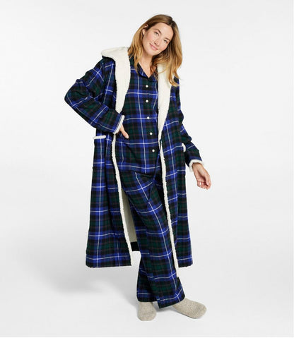 Women's Scotch Plaid Flannel Robe, Sherpa-Lined Long / L.L.Bean