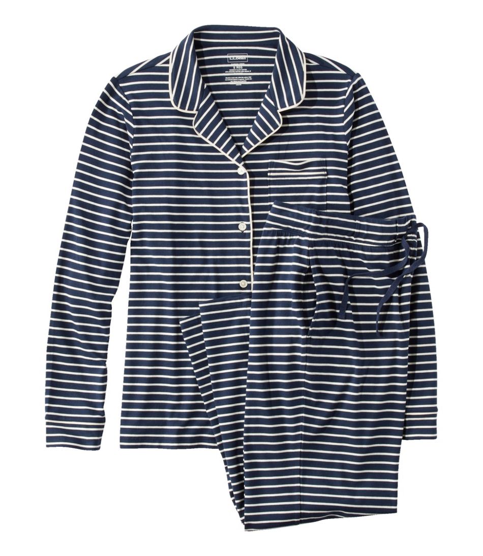 Women's Super-Soft Shrink-Free Button Front Pajama Set, Stripe / L.L.Bean