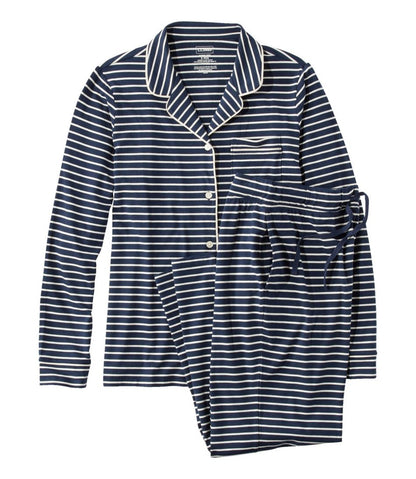Women's Super-Soft Shrink-Free Button Front Pajama Set, Stripe / L.L.Bean