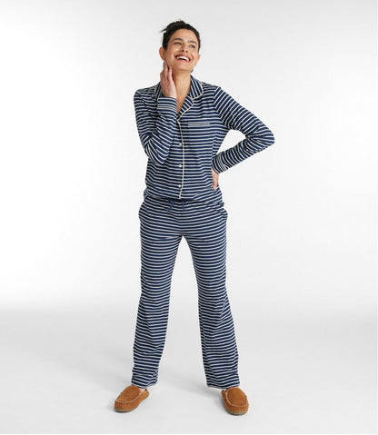 Women's Super-Soft Shrink-Free Button Front Pajama Set, Stripe / L.L.Bean