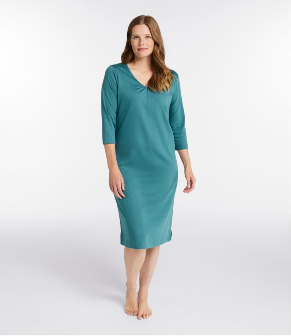 Women's Supima Cotton Nightgown, V-Neck Three-Quarter-Sleeve / L.L.Bean