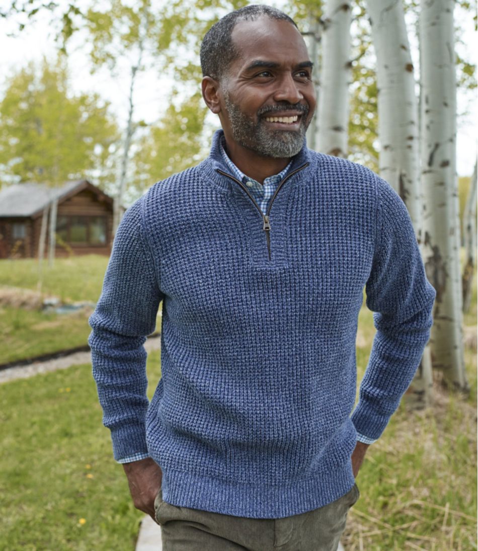Men's Organic Cotton Waffle Sweater, Quarter Zip / L.L.Bean