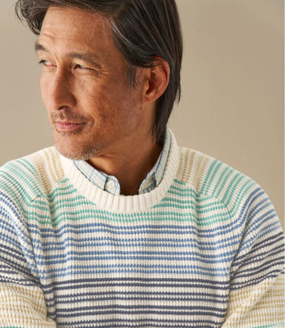 Men's Sunwashed Textured Cotton Sweater, Crewneck, Stripe / L.L.Bean