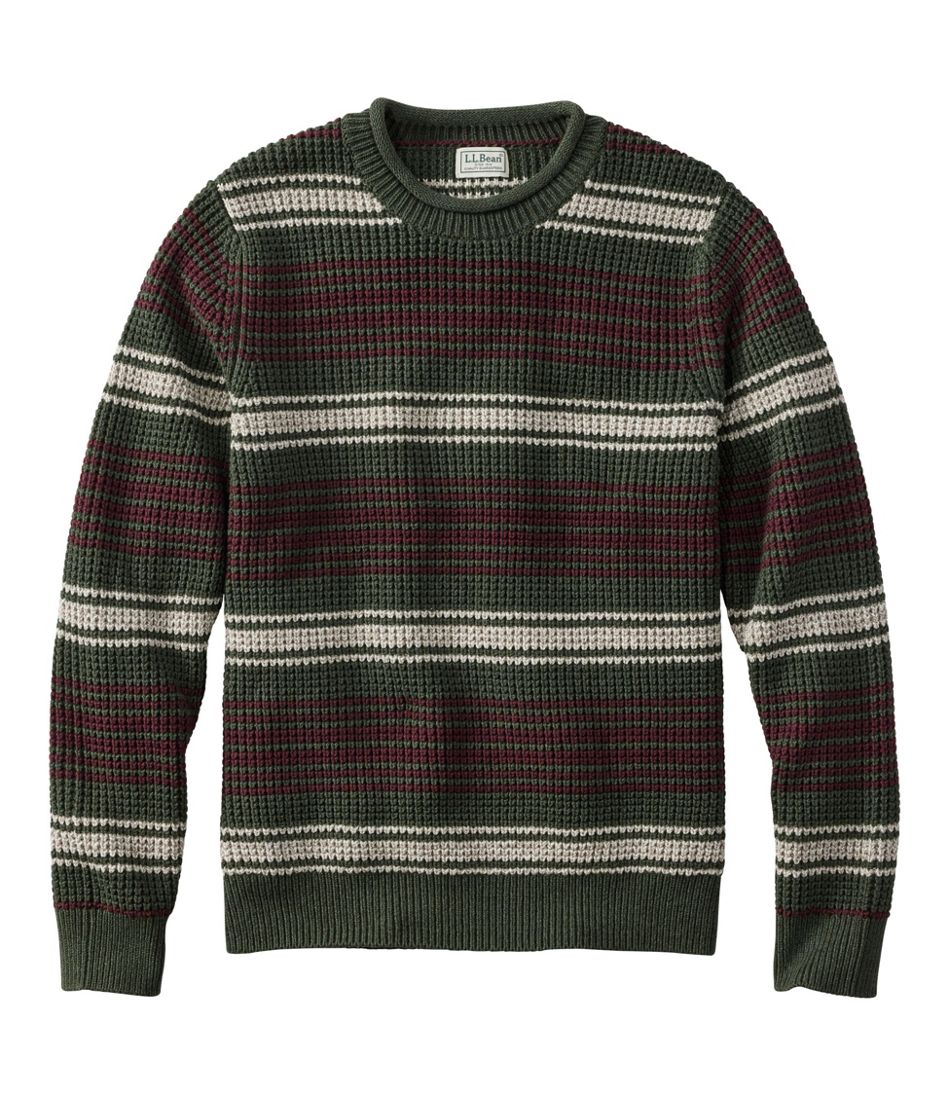 Men's Organic Cotton Waffle Sweater, Rollneck Crew, Stripe / L.L.Bean