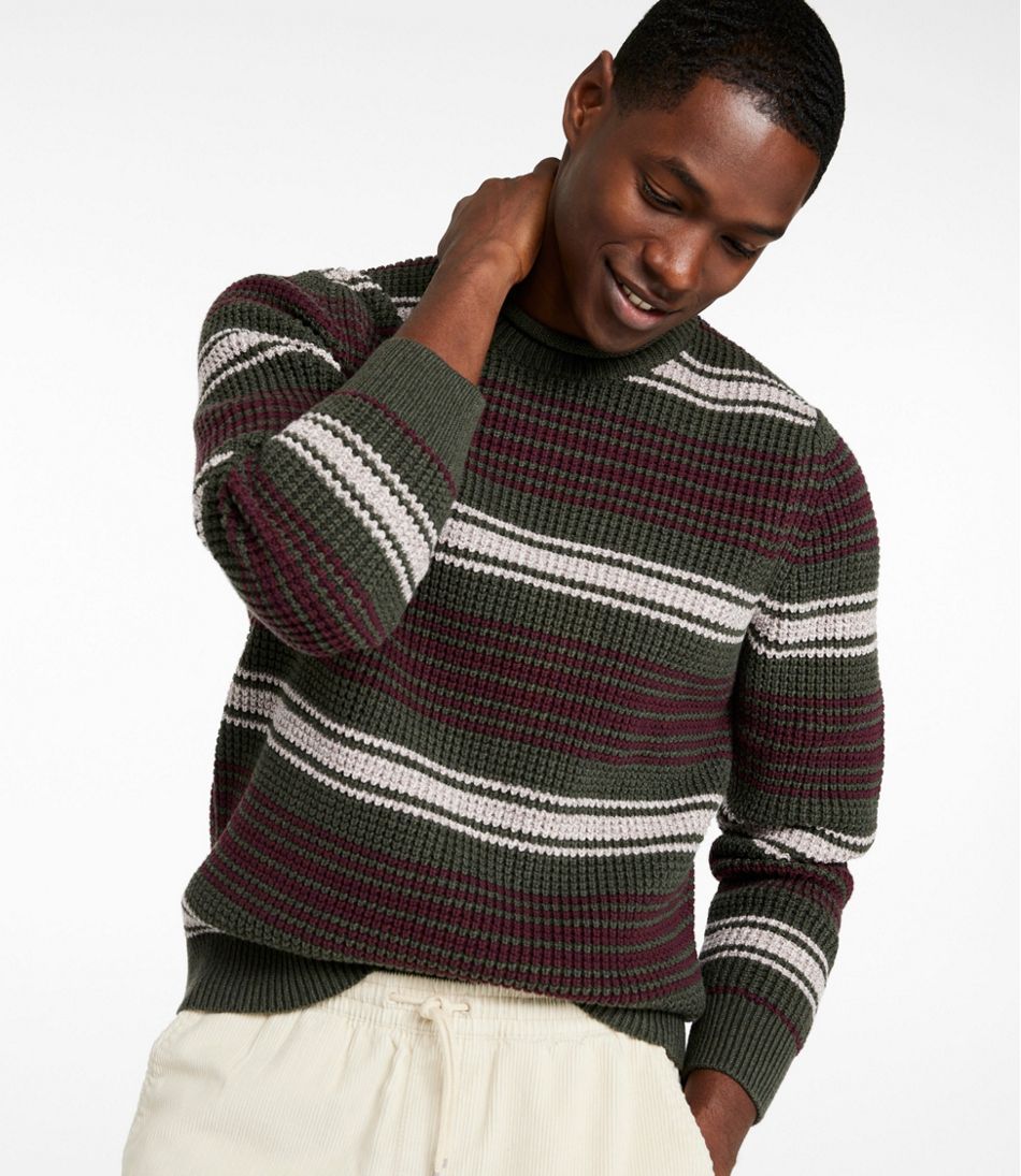 Men's Organic Cotton Waffle Sweater, Rollneck Crew, Stripe / L.L.Bean