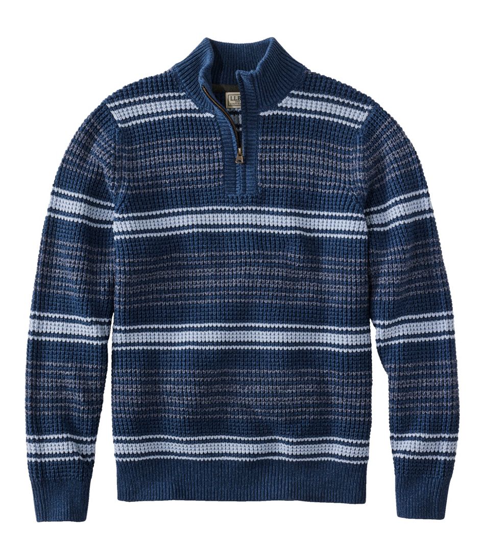 Men's Organic Cotton Waffle Sweater, Quarter Zip, Stripe / L.L.Bean