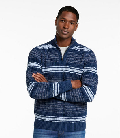 Men's Organic Cotton Waffle Sweater, Quarter Zip, Stripe / L.L.Bean