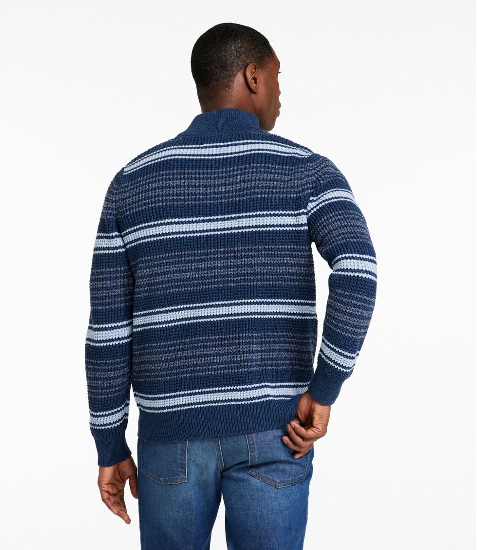 Men's Organic Cotton Waffle Sweater, Quarter Zip, Stripe / L.L.Bean