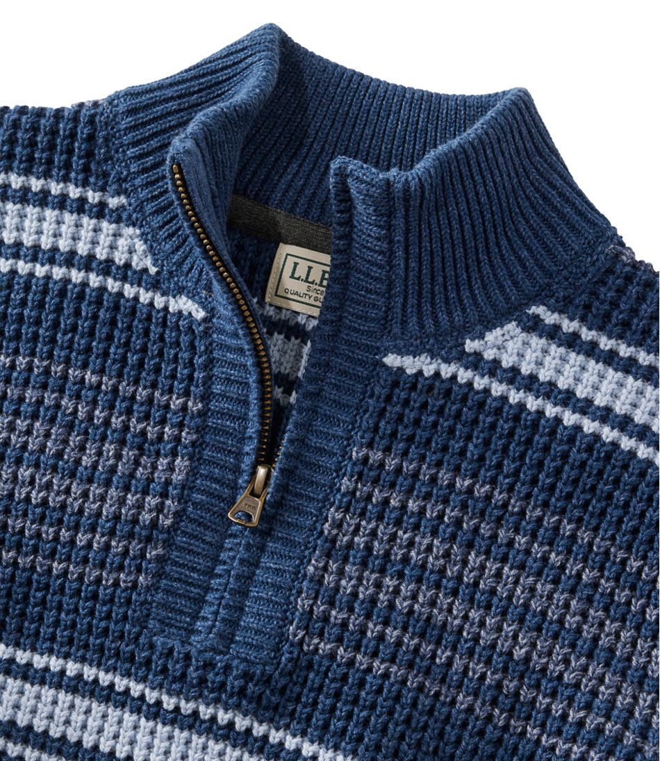 Men's Organic Cotton Waffle Sweater, Quarter Zip, Stripe / L.L.Bean