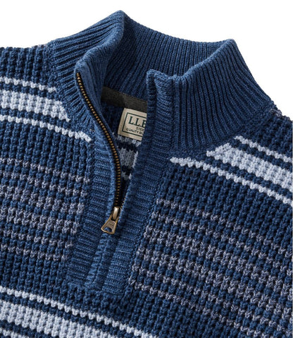 Men's Organic Cotton Waffle Sweater, Quarter Zip, Stripe / L.L.Bean