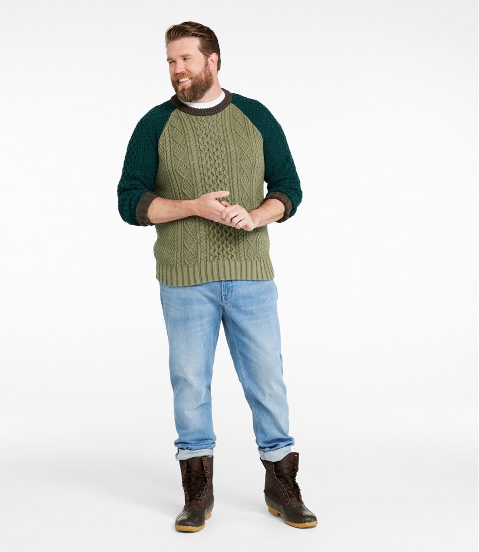 Men's Signature Cotton Fisherman Sweater, Crewneck, Colorblock / L.L.Bean