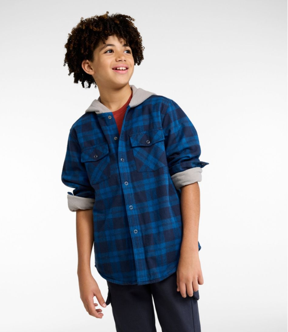 Kids' Fleece-Lined Flannel Shirt, Hooded Plaid / L.L.Bean