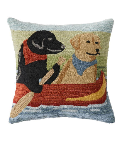 Indoor/Outdoor Hooked Pillow, Dogs in Canoe / L.L.Bean