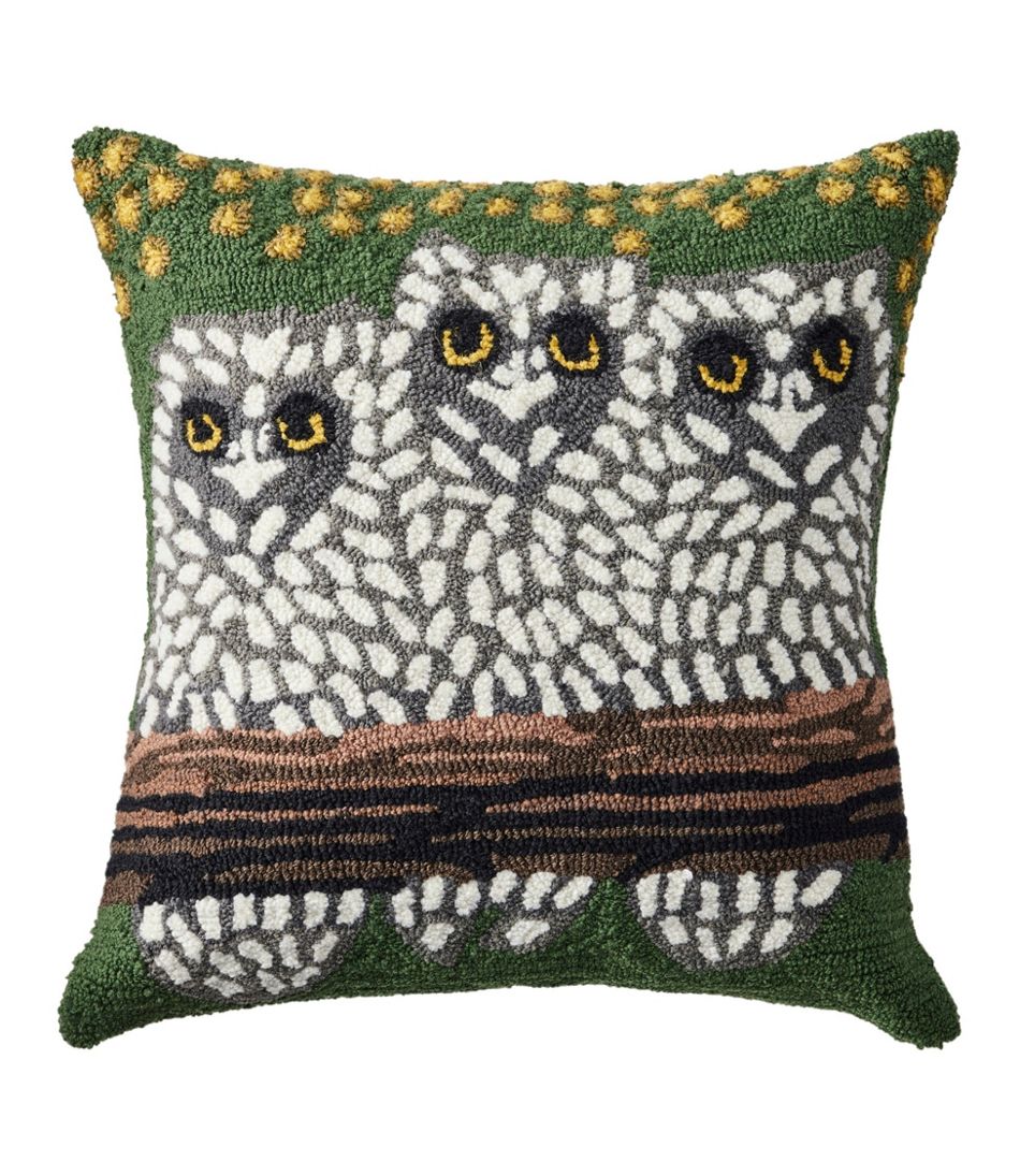 Indoor/Outdoor Hooked Pillow, Owls / L.L.Bean