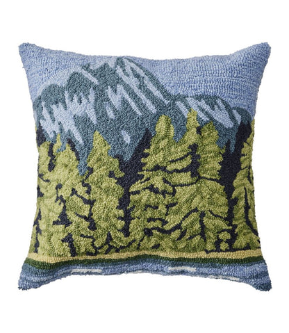 Indoor/Outdoor Hooked Pillow, Lakeside Mountain Scene / L.L.Bean