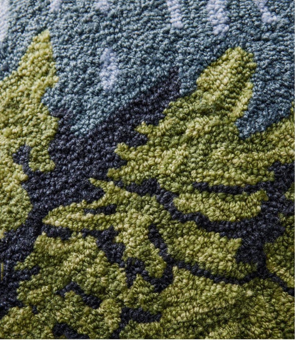 Indoor/Outdoor Hooked Pillow, Lakeside Mountain Scene / L.L.Bean