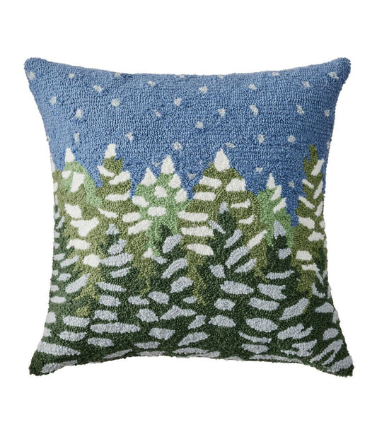 Indoor/Outdoor Hooked Pillow, Frosted Trees / L.L.Bean