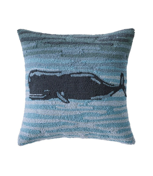 Indoor/Outdoor Hooked Pillow, 18x18 Whale / L.L.Bean