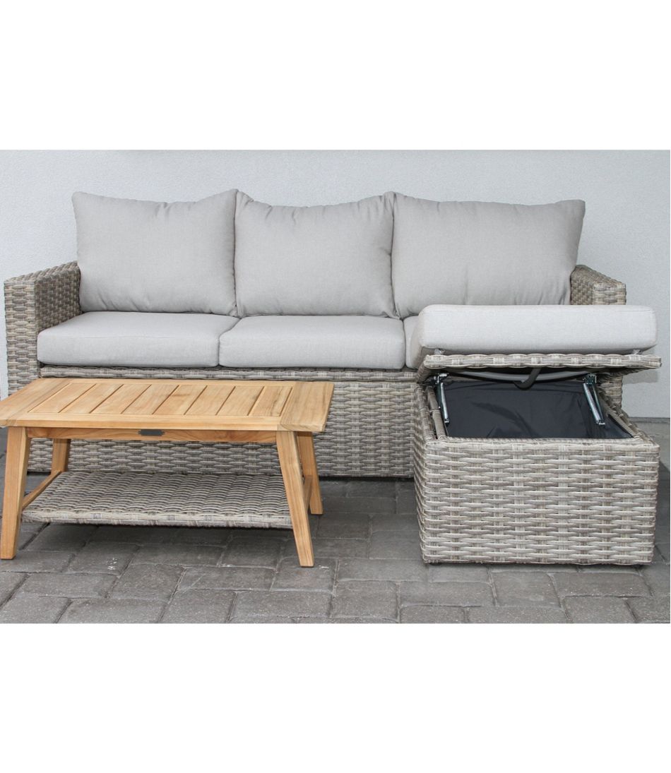 Wicker Storage Sofa and Teak Coffee Table Set / L.L.Bean