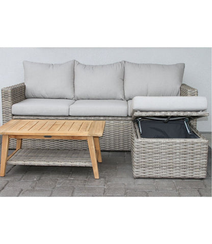 Wicker Storage Sofa and Teak Coffee Table Set / L.L.Bean
