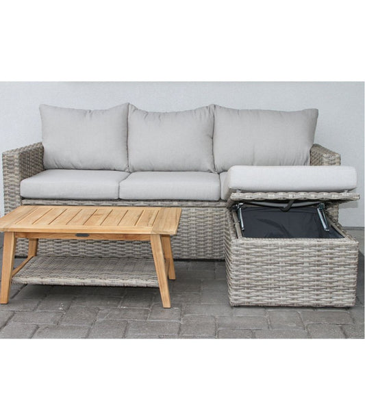 Wicker Storage Sofa and Teak Coffee Table Set / L.L.Bean