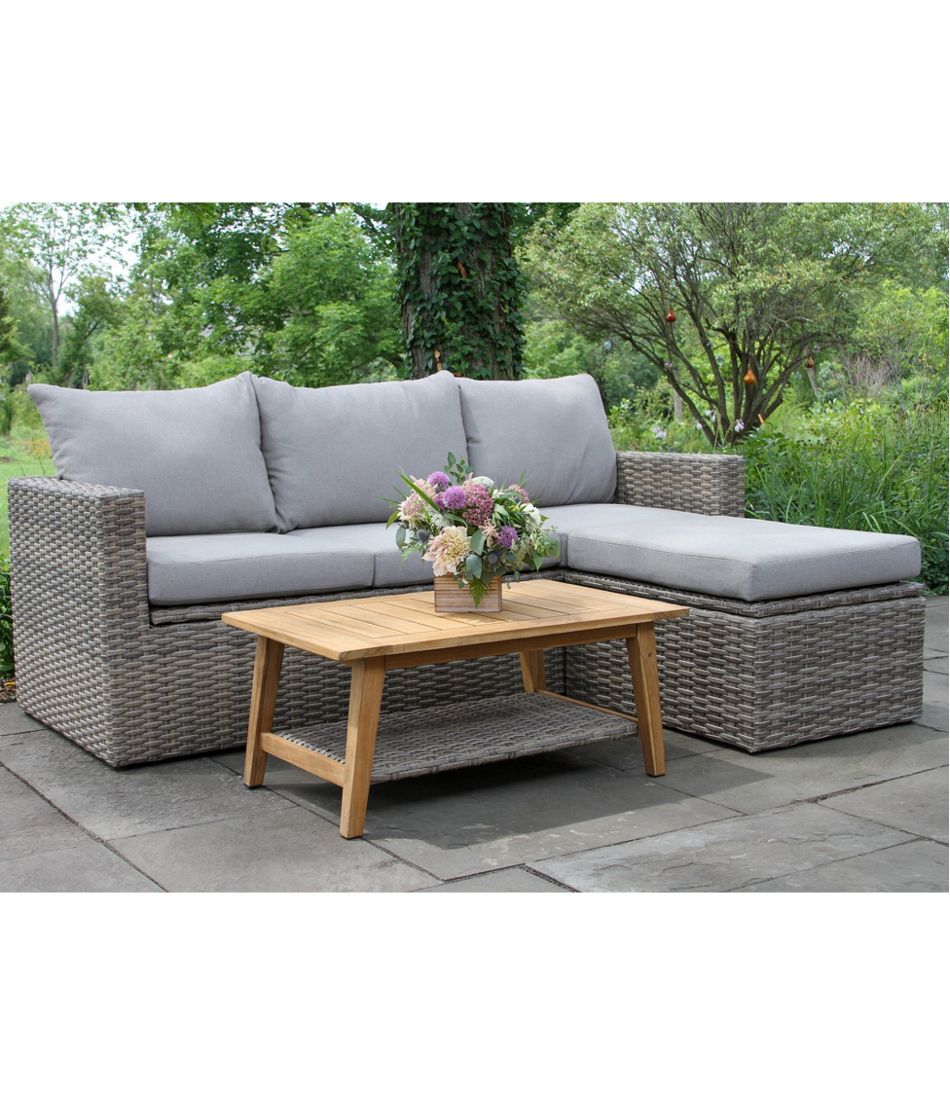 Wicker Storage Sofa and Teak Coffee Table Set / L.L.Bean