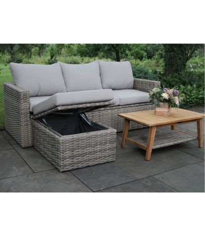 Wicker Storage Sofa and Teak Coffee Table Set / L.L.Bean