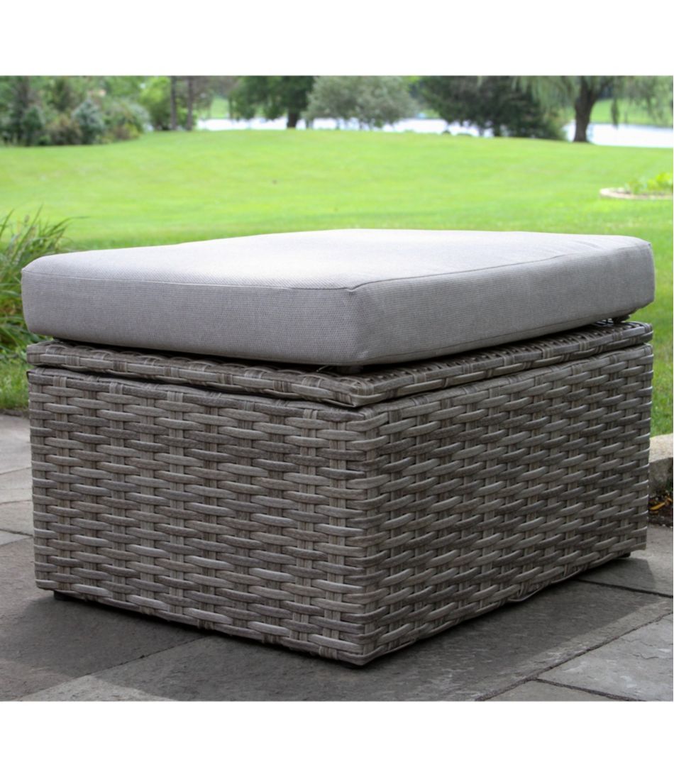 Wicker Storage Sofa and Teak Coffee Table Set / L.L.Bean