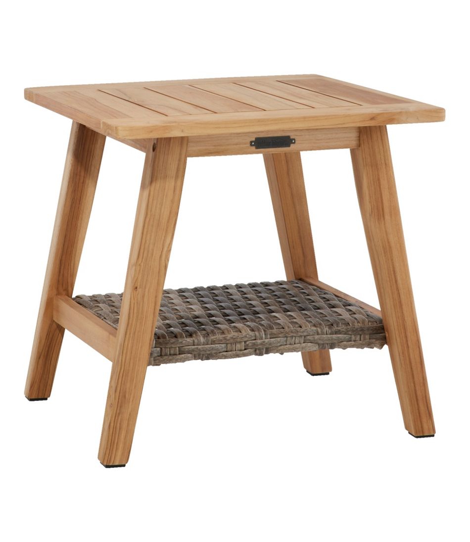 Teak Side Table with Wicker Storage Shelf / L.L.Bean