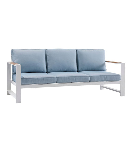 White Aluminum Deep Seating Sofa with Blue Cushions / L.L.Bean