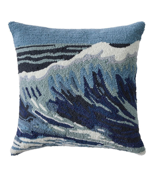 Indoor/Outdoor Hooked Pillow, 18x18 Ocean Waves / L.L.Bean