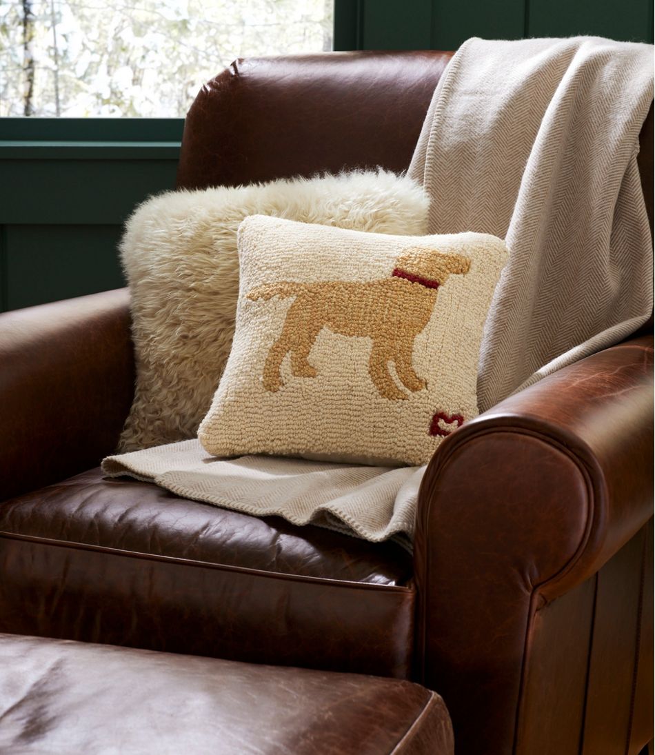 Wool Hooked Throw Pillow, Yellow Dog, 14" x 14" / L.L.Bean