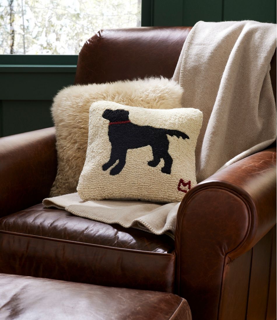 Wool Hooked Throw Pillow, Black Dog, 14" x 14" / L.L.Bean