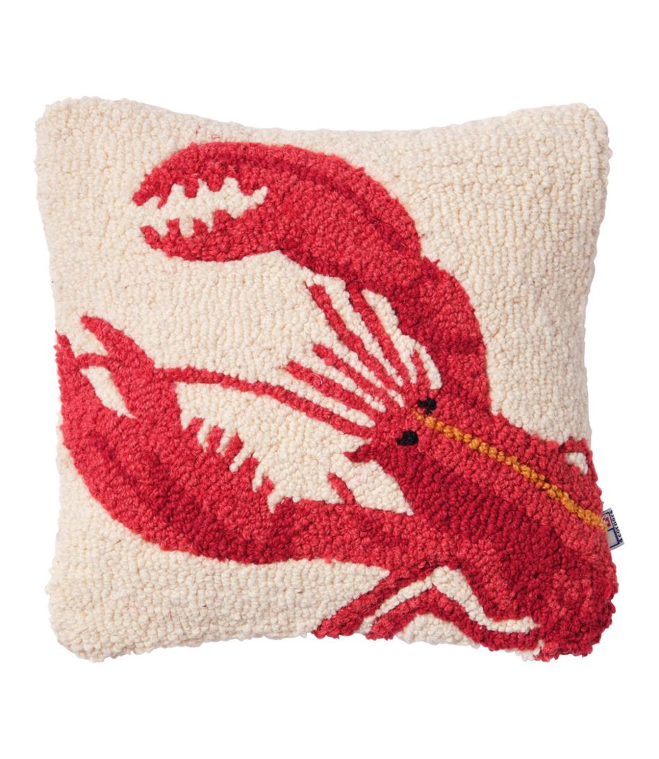 Wool Hooked Throw Pillow, Red Lobster, 14" x 14" / L.L.Bean