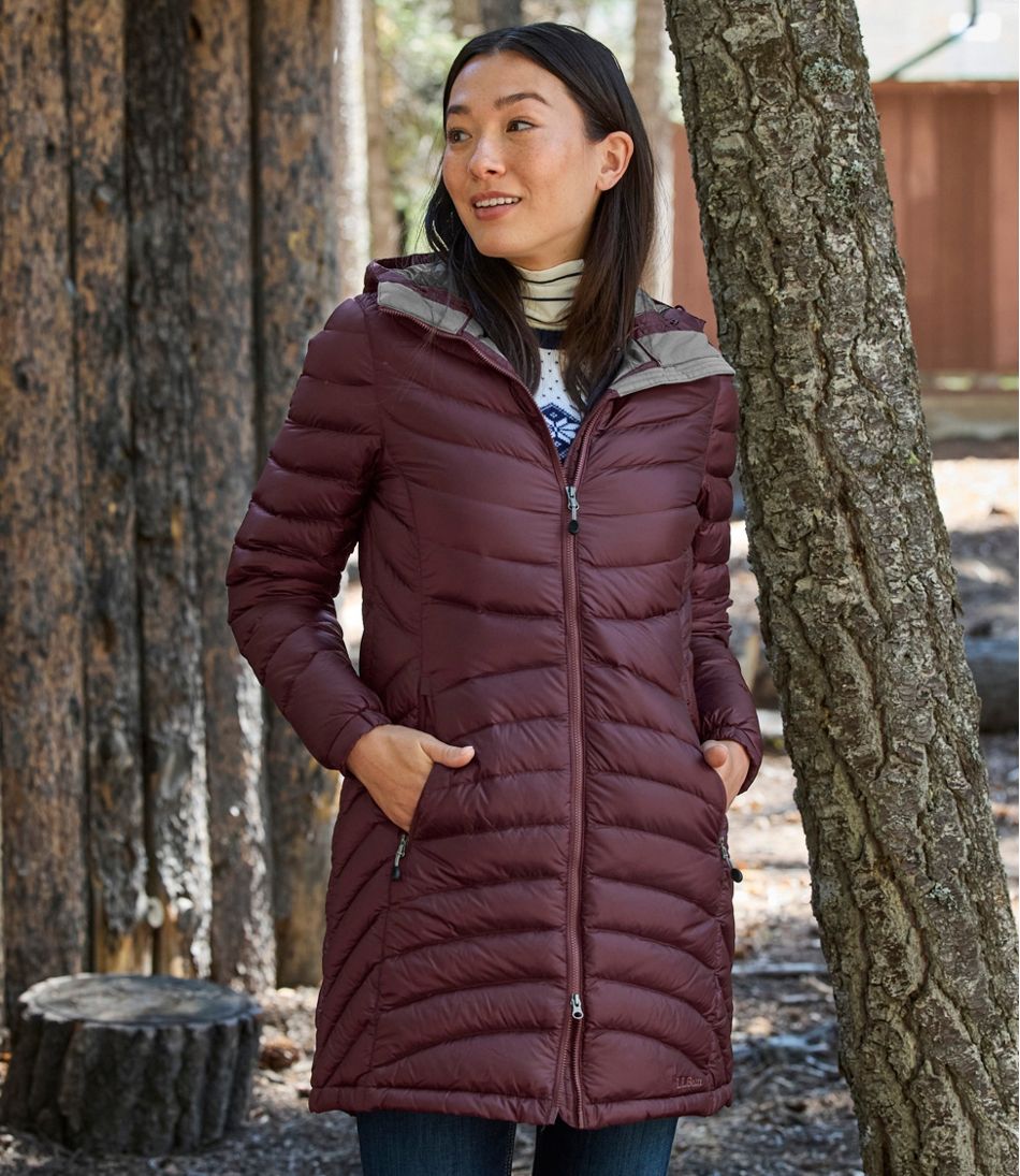 Women's Ultralight 850 Down Hooded Coat, Three-Quarter Length / L.L.Bean